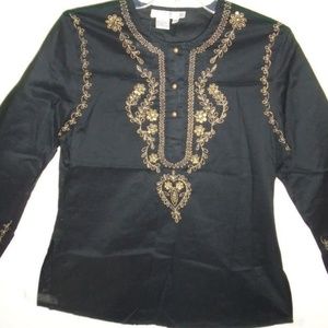 Vintage Beautifully Designed Cute Gold Peasant Beaded Sequin Embellish Top